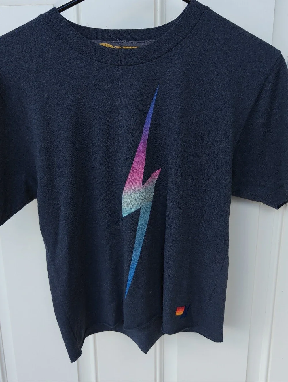 Aviator Nation Purple Bolt Short Sleeve Boyfriend Crop Tee Size S